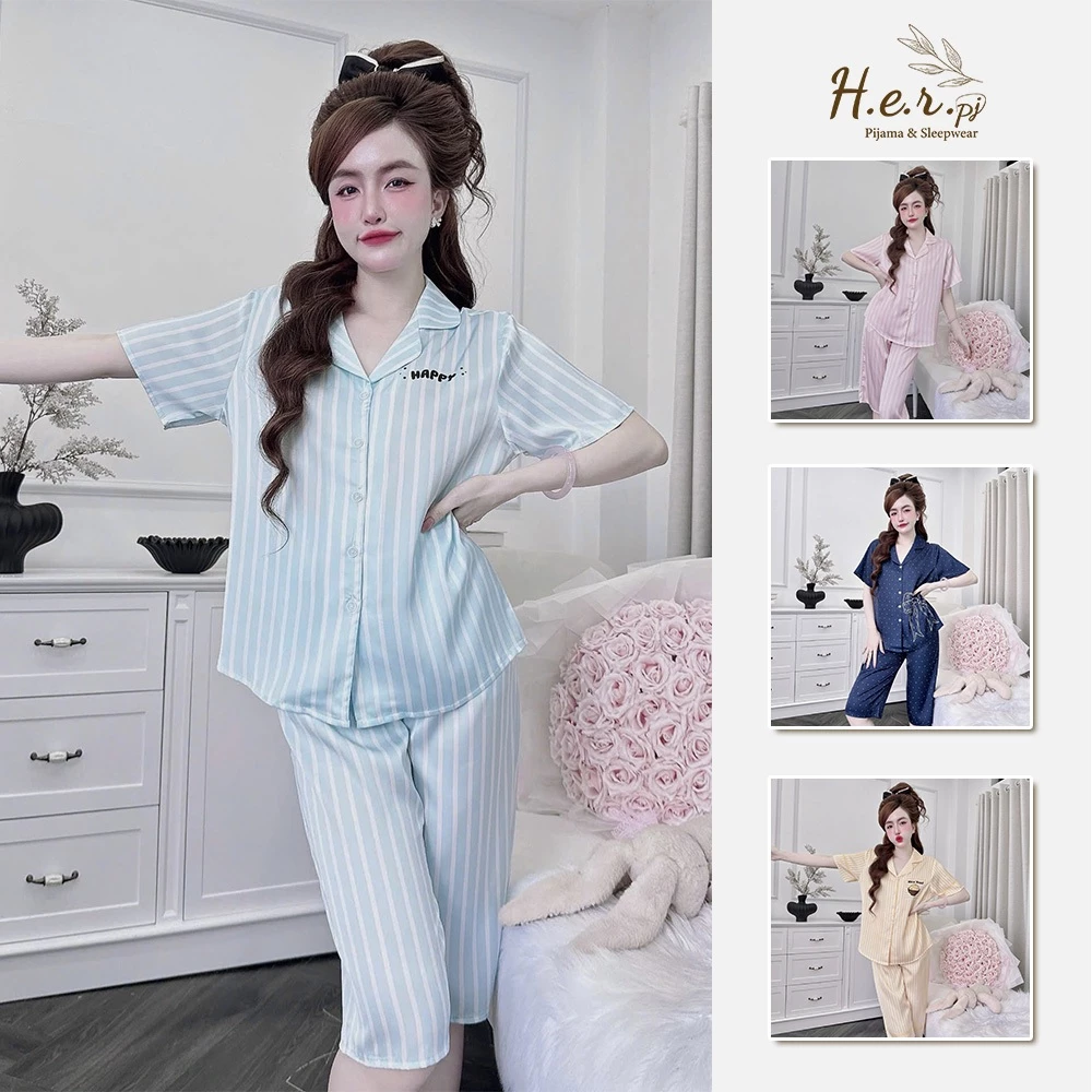 Đồ bộ lửng nữ mặc nhà HER Pijama lụa latin nhập khẩu mềm mát