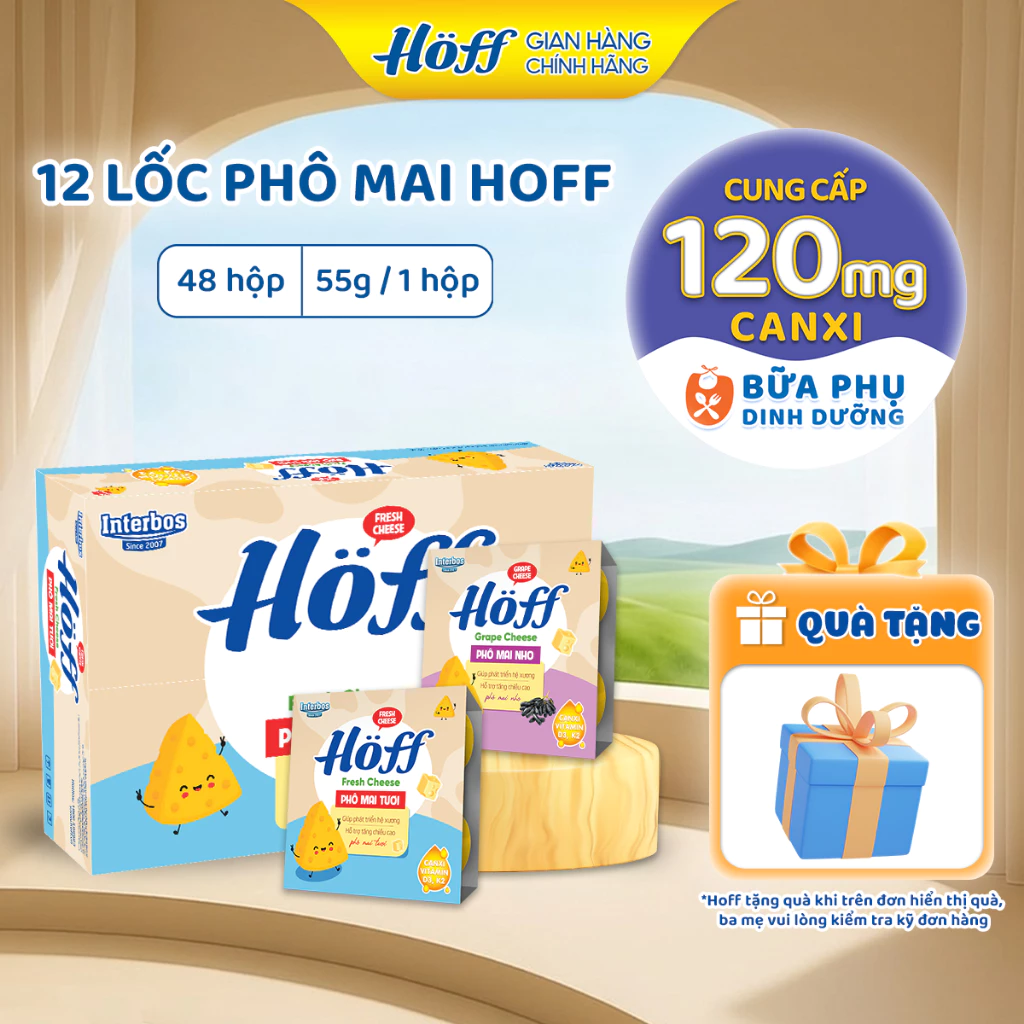 Thùng Phô mai tươi HOFF Mix vị bổ sung dinh dưỡng cho trẻ em 12 Lốc (48 hộp x 55g)