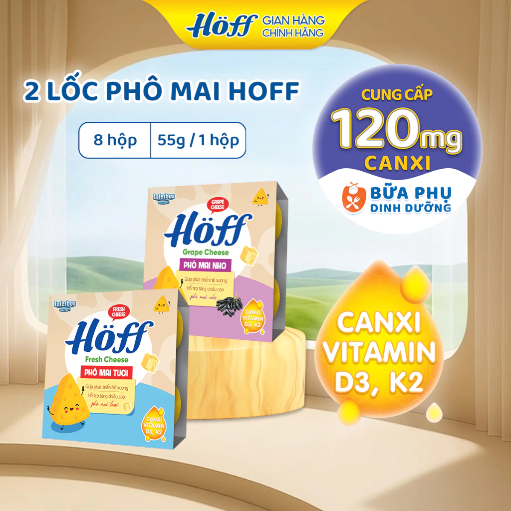 2 Lốc Phô mai tươi HOFF bổ sung canxi, vitamin cho bé (8 hộp x 55g)