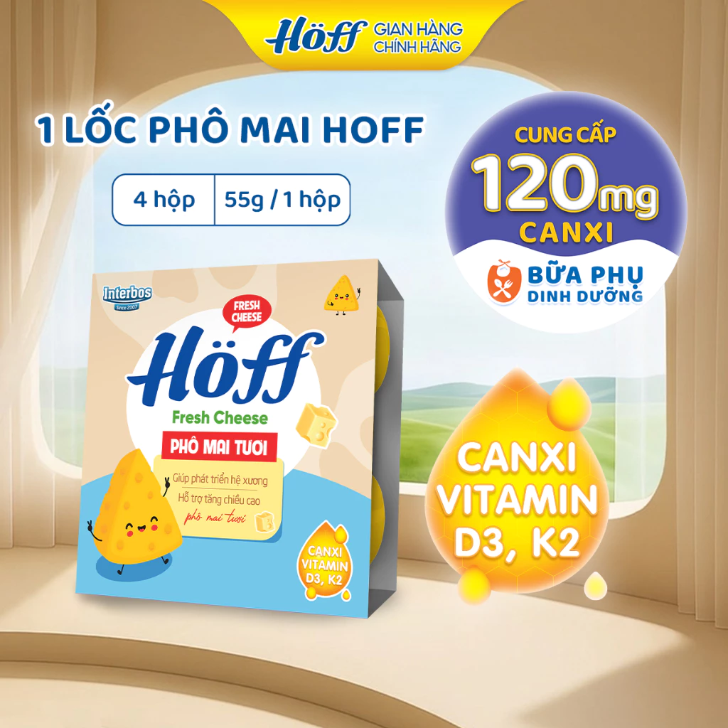 Phô mai tươi HOFF bổ sung Canxi, Vitamin hỗ trợ phát triển chiều cao cho trẻ em 1 Lốc (4 hộp x 55g)