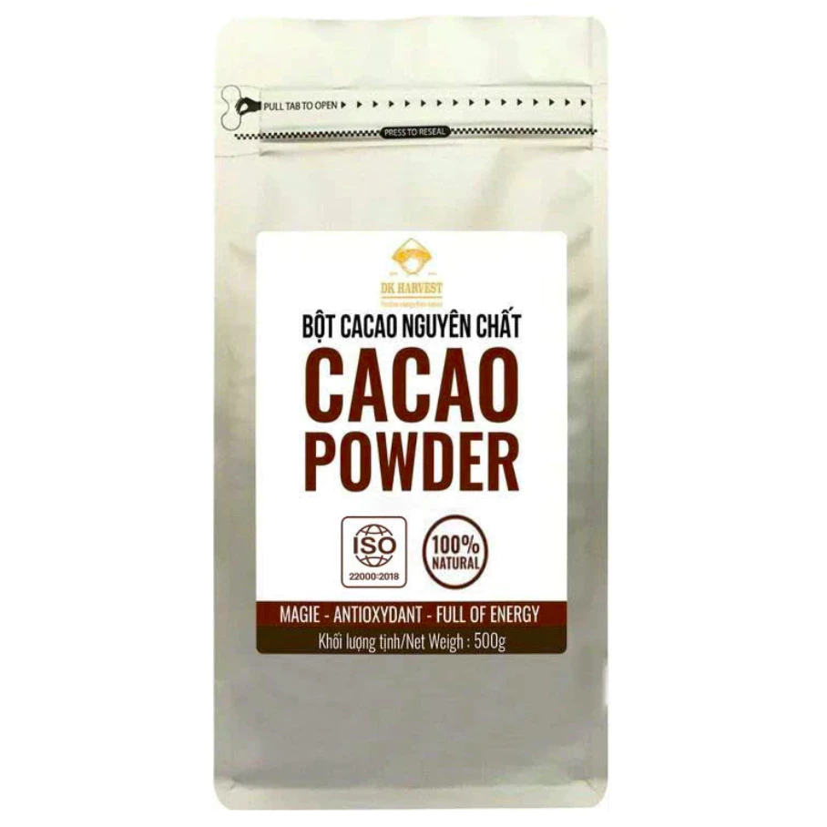 Cacao bột nguyên chất DK HARVEST, Túi 100g/200g/500g, Hương vị đậm đà, kết cấu mịn màng, hàm lượng bơ cacao 11-13%