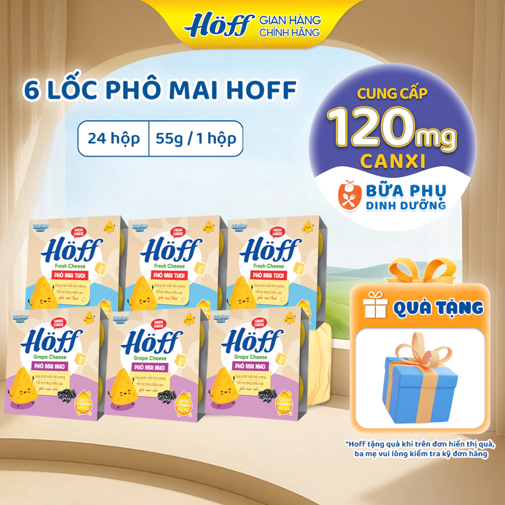 Combo 6 Lốc Phô mai tươi trẻ em HOFF mix vị bổ sung Canxi, Vitamin cho bé (24 hộp x 55g)