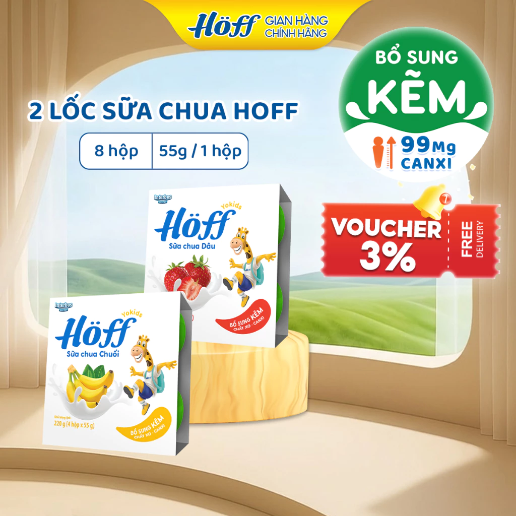 Combo 2 Lốc Sữa chua hoa quả HOFF Yokids mix vị hỗ trợ tiêu hoá cho bé ăn dặm (8 hộp x 55g)