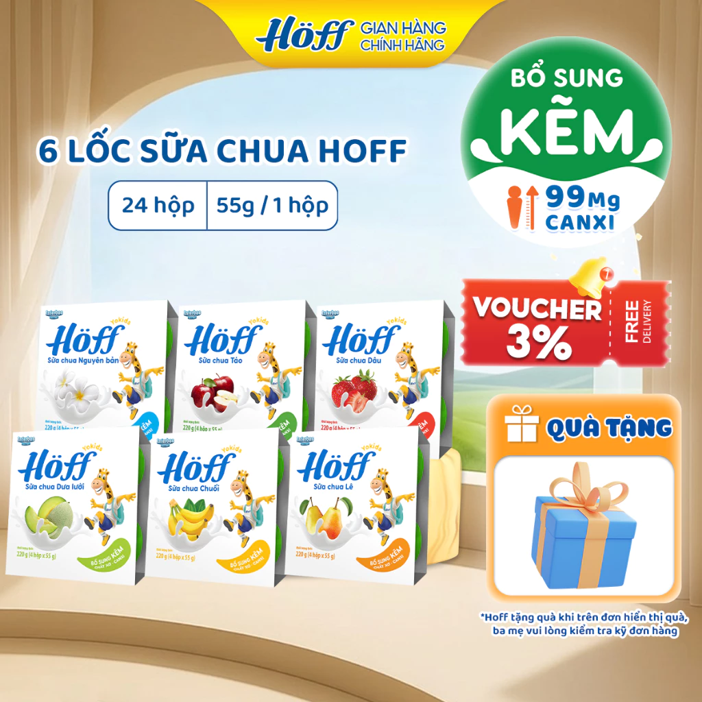 Combo 6 Lốc Sữa chua HOFF mix 6 vị hỗ trợ hệ tiêu hóa cho bé ăn dặm - 6 lốc (24 hộp x 55g)