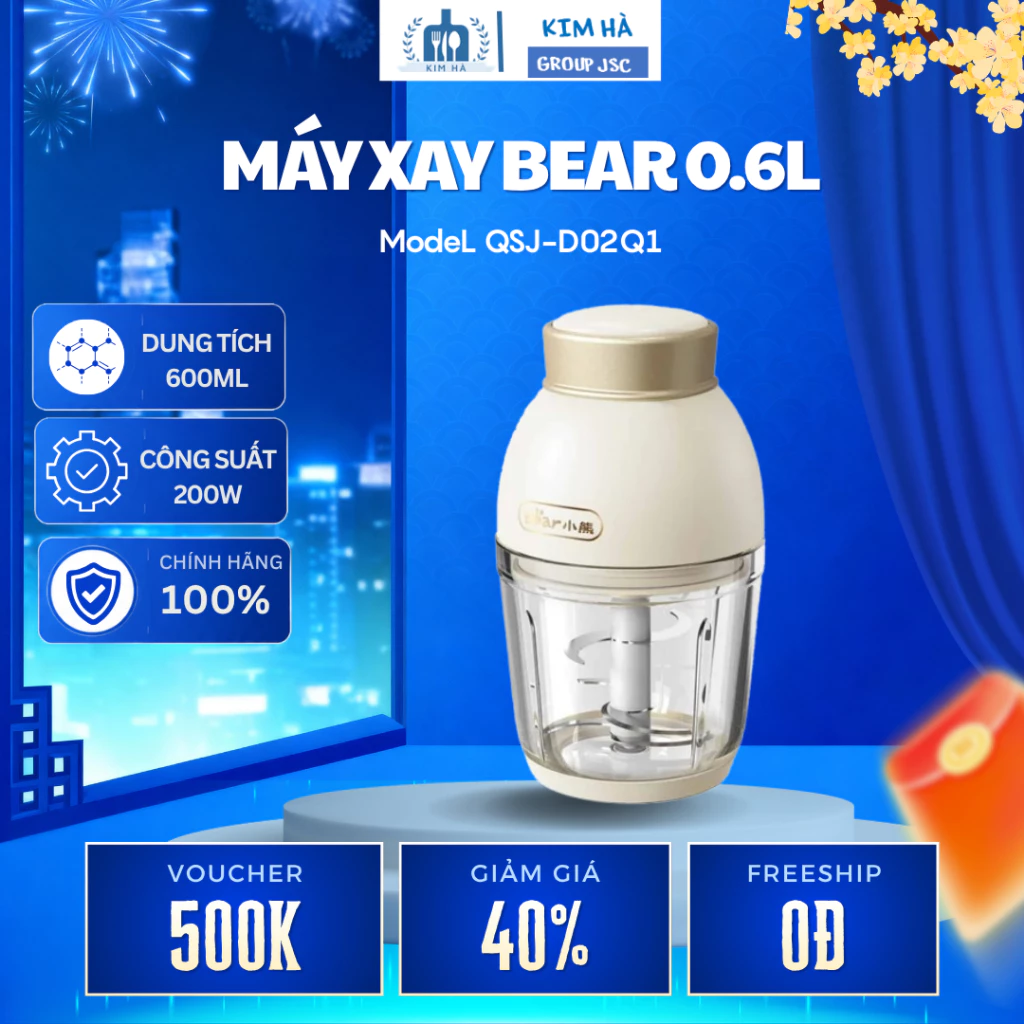 Máy Xay Ăn Dặm Bear 0.6L QSJ-D02Q1 Cối Thủy Tinh Cao Cấp Chịu Nhiệt Tốt, Đảm Bảo An Toàn Khi Dùng - Kim Hà Group JSC