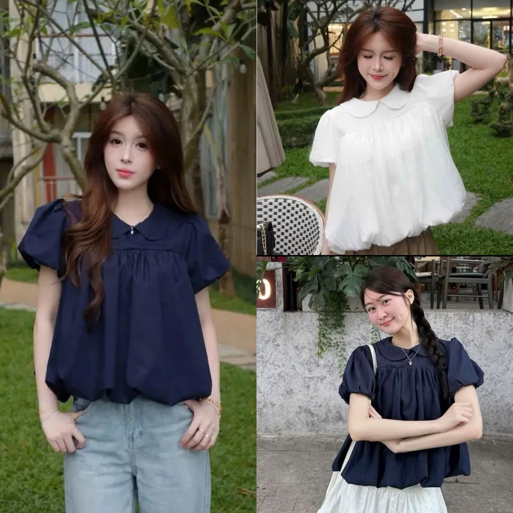 (Xả Kho): Áo Cổ Sen Tay Bồng Chất Gió Mềm Dáng Babydoll 2 Màu -Ảnh Thật Lollaye