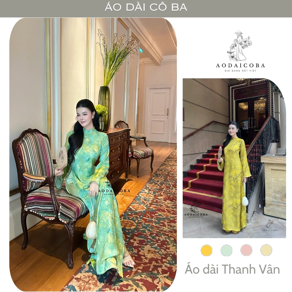 Áo dài cách tân Thanh Vân chất tằm cao cấp dáng suông thanh lịch sang trọng, mặc lễ Tết, sự kiện - Áo dài Cô Ba