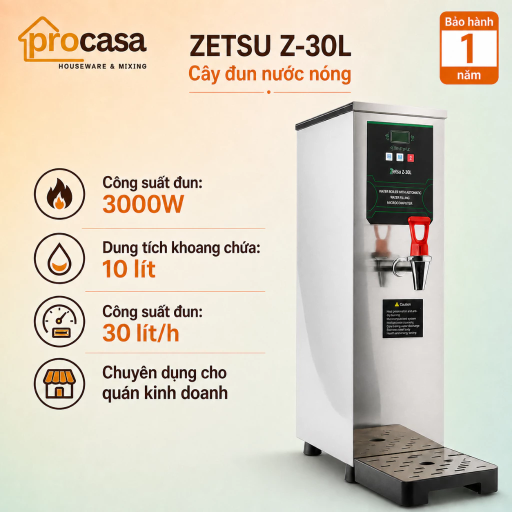 Máy - Cây đun nước nóng tự động Zetsu Z30L - dung tích 10 lít - Công suát đun 30 lít/h
