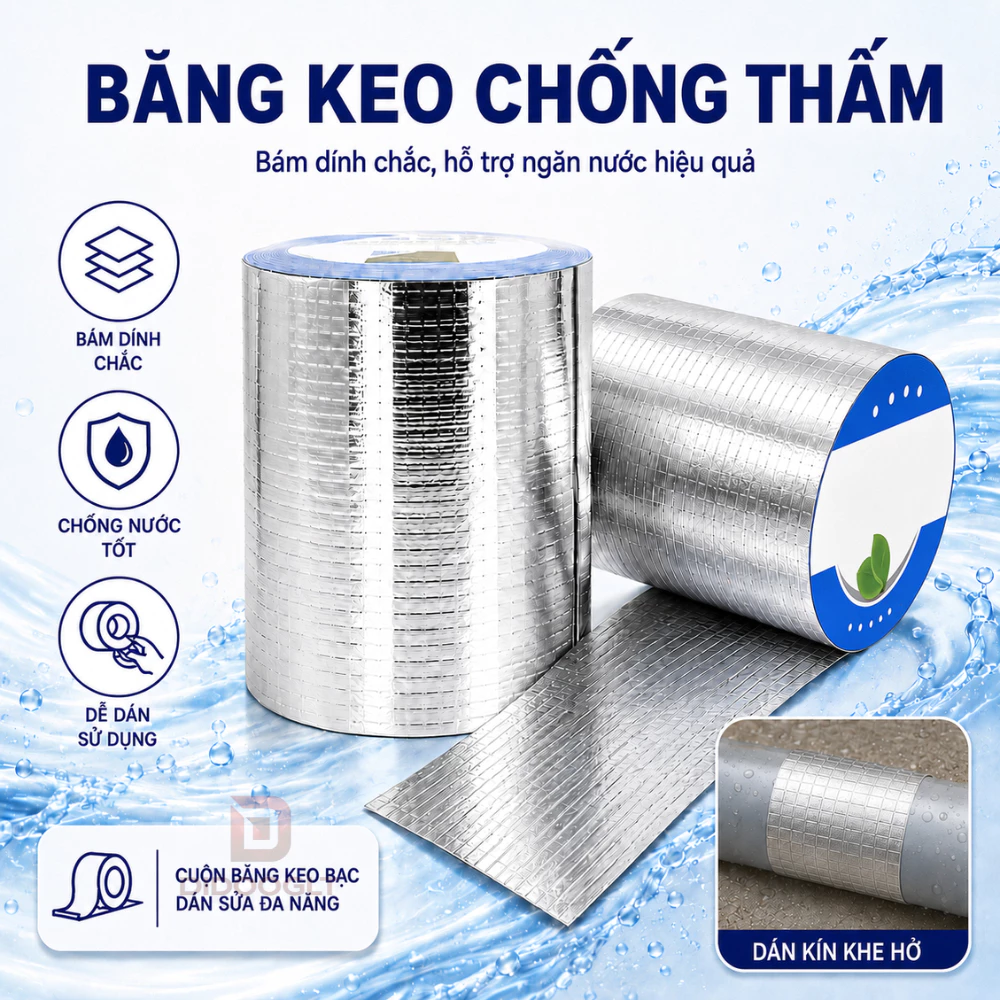 Băng dính chống thấm, chống dột chịu nhiệt tốt đủ kích thước 3m x 5cm/10cm siêu dính Didooglt