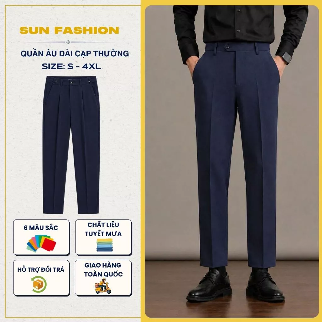 Quần âu ống suông nam nữ cạp thường điều chỉnh tăng giảm SUN màu XANH THAN basic dễ phối đồ, vải mềm X02