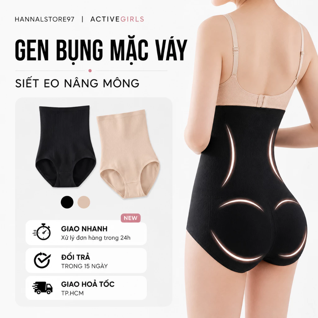 [S-6XL] Quần Lót Gen BỤNG Định Hình Eo Dáng Lót Mặc Váy Ngắn–Cạp Cao,4 Thanh Chống Cuộn-NB01