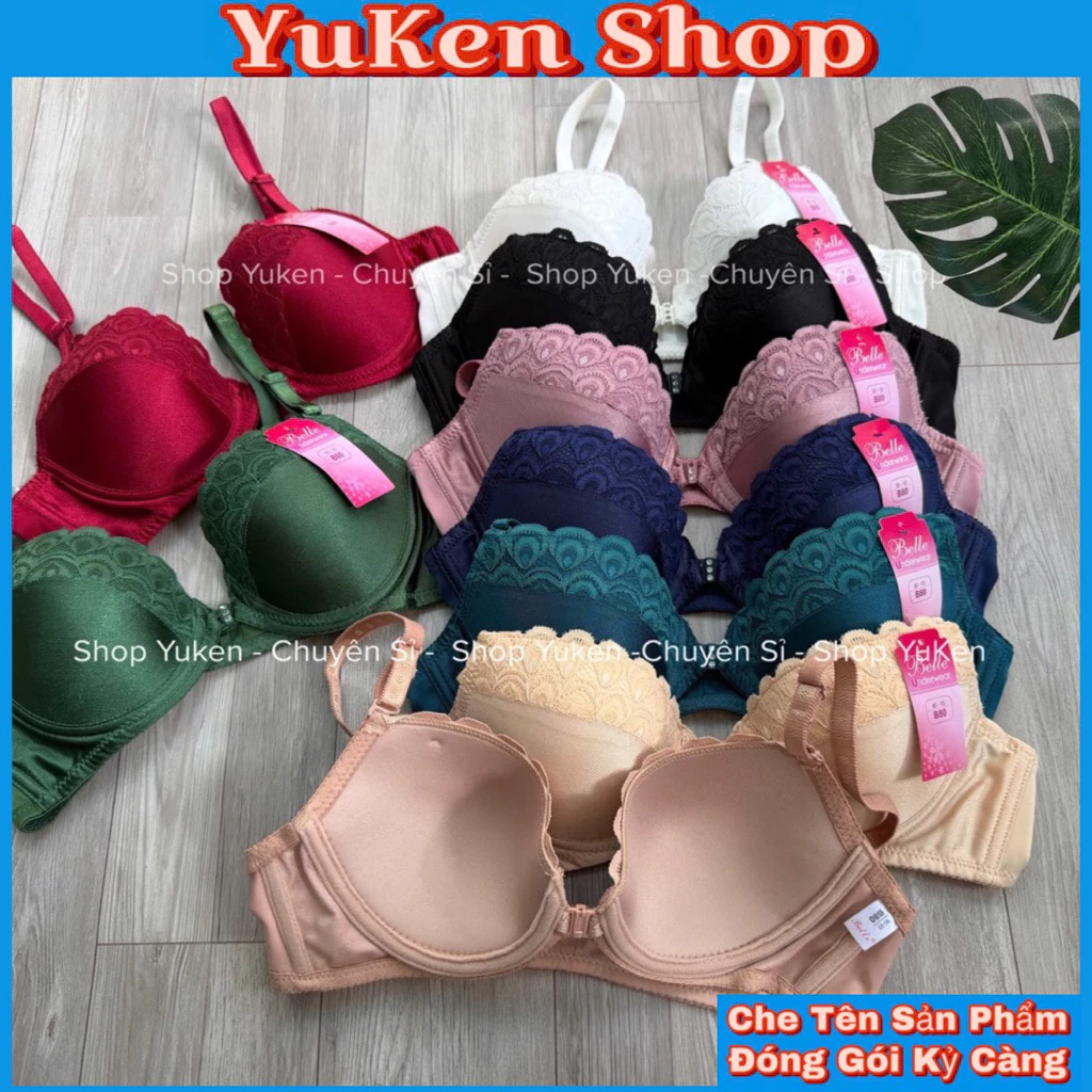 Áo Ngực Nữ Belle 3/4 Cài Trước-Áo Lót Nữ Mút Mỏng-Đệm Ép Phối Ren Siêu Đẹp