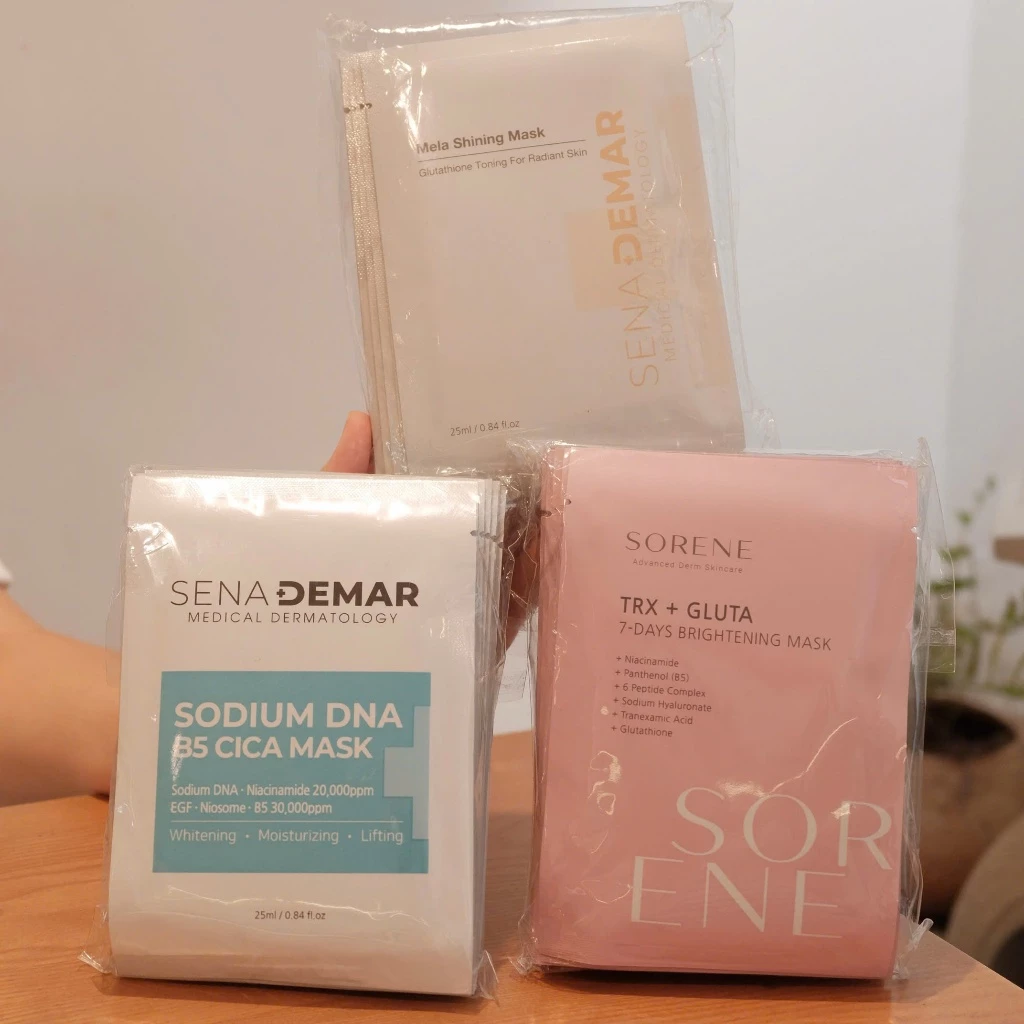 (COMBO MIX 3 LOẠI MẶT NẠ) 10 Miếng Senademar XANH + 10 Miếng Senademar VÀNG + 10 Miếng Sorene HỒNG = TỔNG 30 Miếng