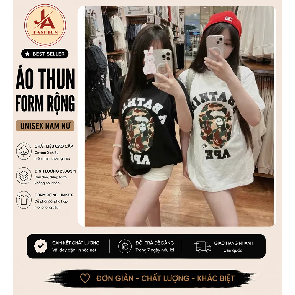 Áo thun form rộng Tổng Hợp Mẫu Athing Bappe Hottrend  Chất Cotton - Áo Phông Unisex Đầy Đủ Tem Tag