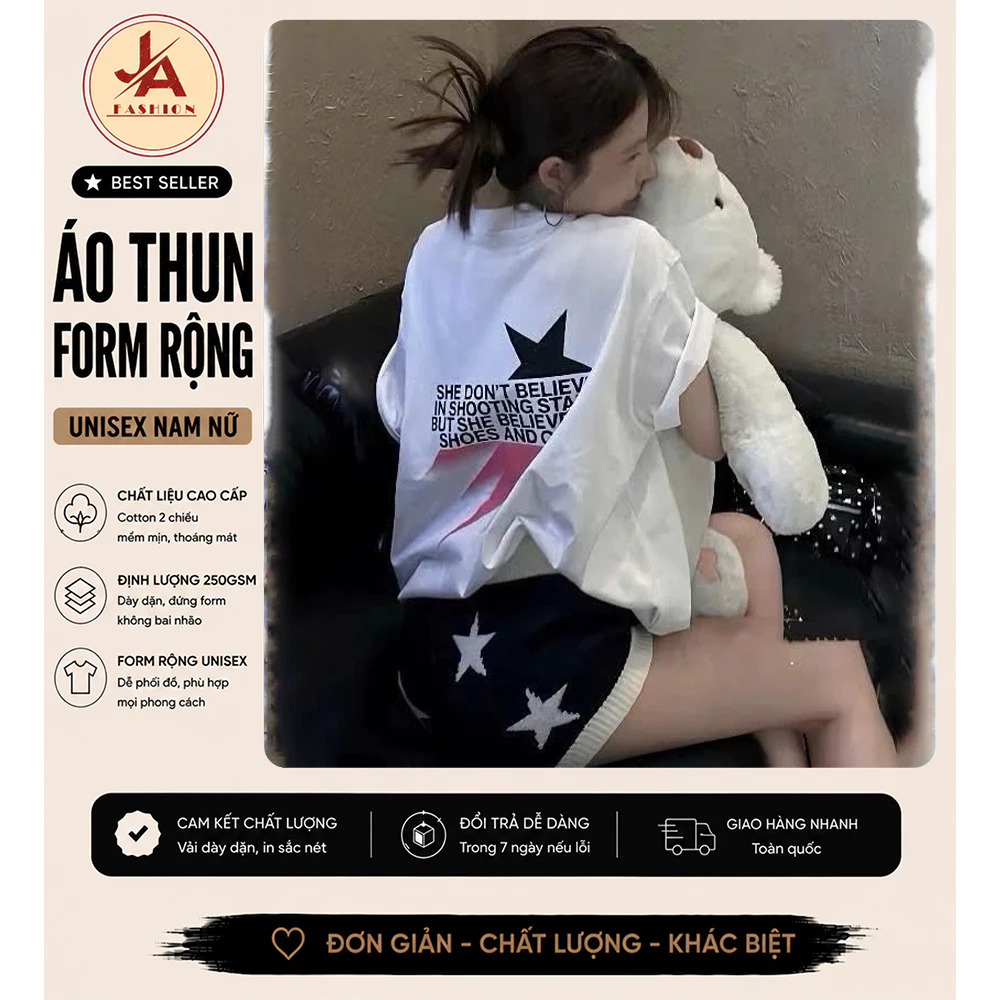 Áo thun form rộng Boxy dáng rộng ngắn Unisex nam nữ Falling Star Believer Tee chất cotton cao cấp đl 250gsm