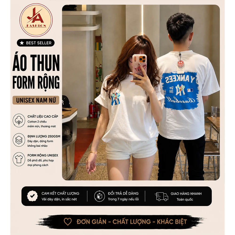 Áo thun form rộng YN Yankess Baseball Xanh New 2026 Unisex Nam Nữ  Chất Vải 260gsm