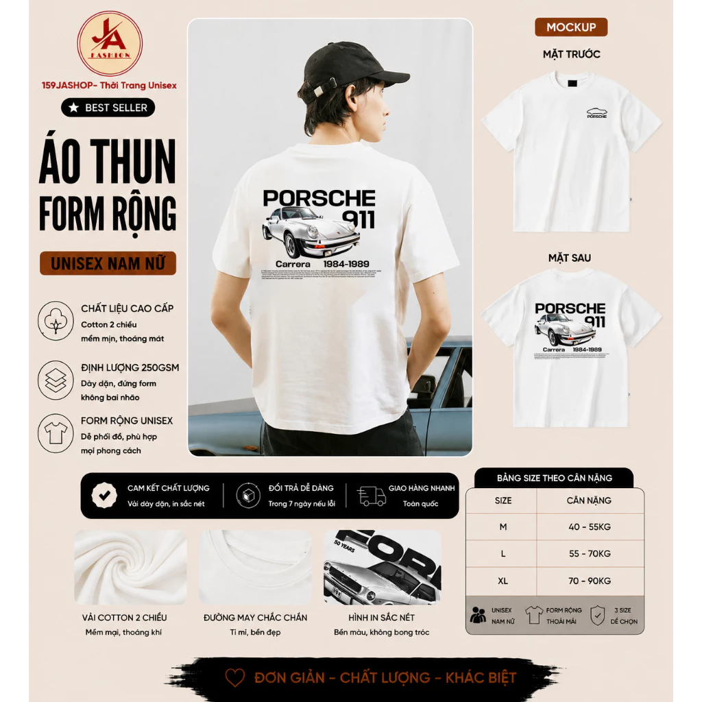 Áo thun form rộng nam nữ in xe Porsche 911 form rộng hottrend dân boy phố gơn phố chất cotton mịn cao cấp