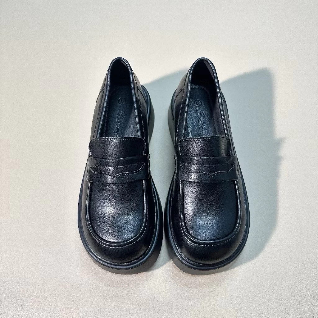 Giày Oxford da lì đế bánh mì, Giày Lười nữ đế cao 5cm [Wood shoes]
