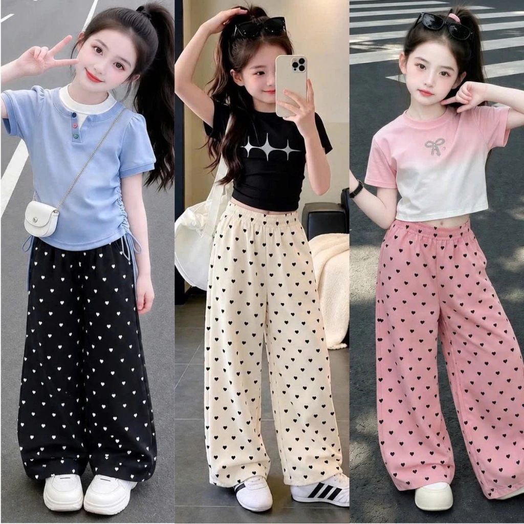 [14-44kg] Quần gió lụa dáng xuông cho bé gái (hoạ tiết TRÁI TIM) chất liệu gió, mềm, nhẹ, basic dễ mặc QUẦN GIÓ HEART..