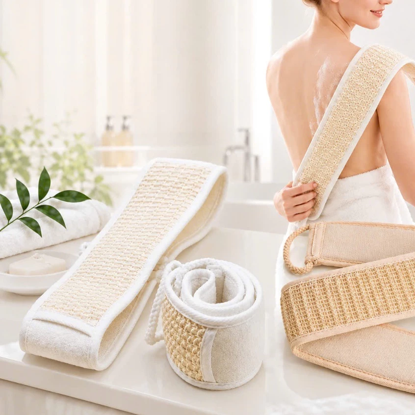 Dây Tắm Chà Lưng  Tẩy Tế Bào Chết Từ Sợi Lanh Thiên Nhiên, Kì Ghét, Hỗ Trợ Giảm Mụn Lưng Dùng để chà lưng JS
