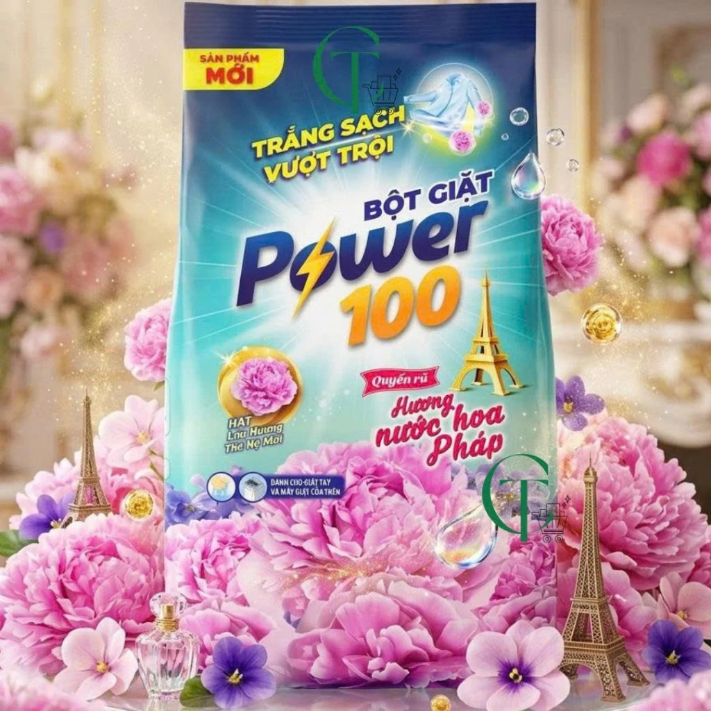Bột giặt power100 hương nước hoa pháp quyến rũ gói 2,6kg/ 5,3kg