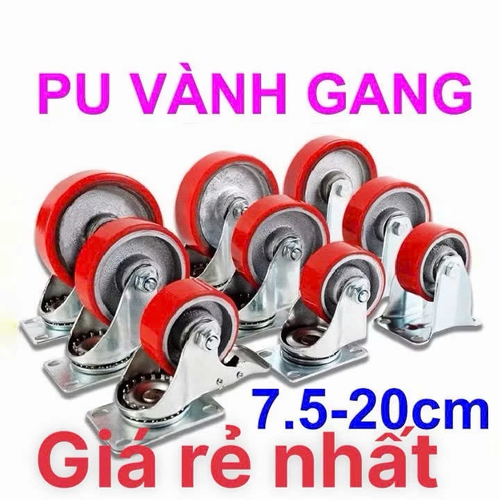 Bánh xe đẩy Pu  Càng Dầy 5 ly siêu tải trọng
