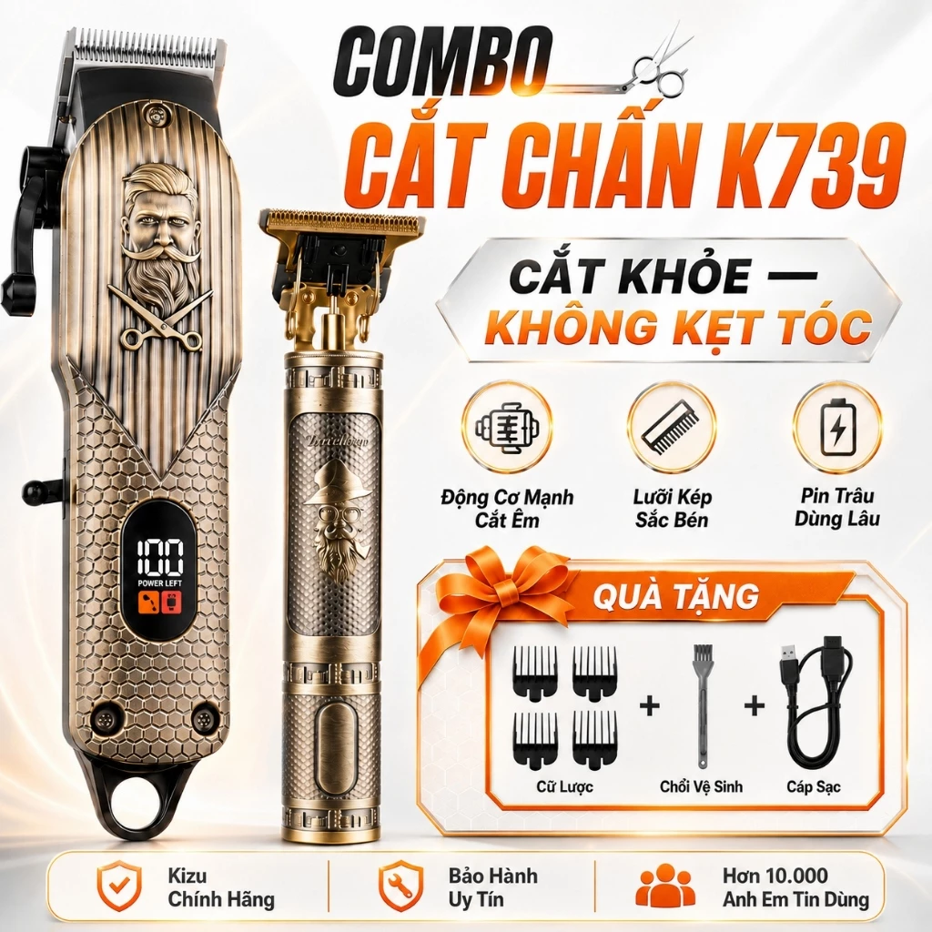Bộ Tông Đơ Cắt Tóc Chấn Viền Chuyên Nghiệp Cho Thợ Cắt Tóc, Tăng Đơ Cắt Tóc Nam Mạ Đồng Sang Trọng