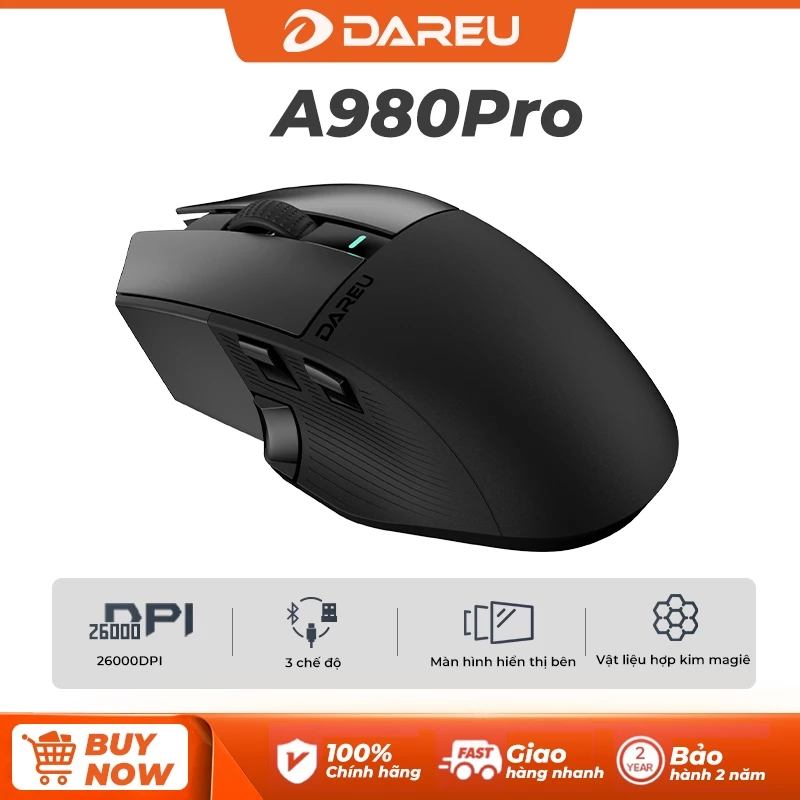Chuột chơi game không dây DAREU A980PRO -Tần số phản hồi 4K/8K - Cảm biến quang học 30K DPI - Màn hình màu TFT 0,85 inch