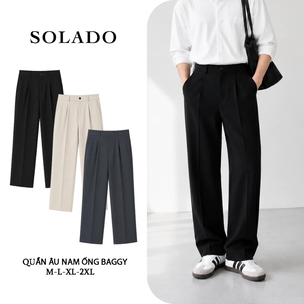 Quần Tây Nam SOLADO Phong Cách Hàn Quốc Form Baggy Dáng Suông Ống Rộng Vải Co Giãn Dày Dặn  - QABG