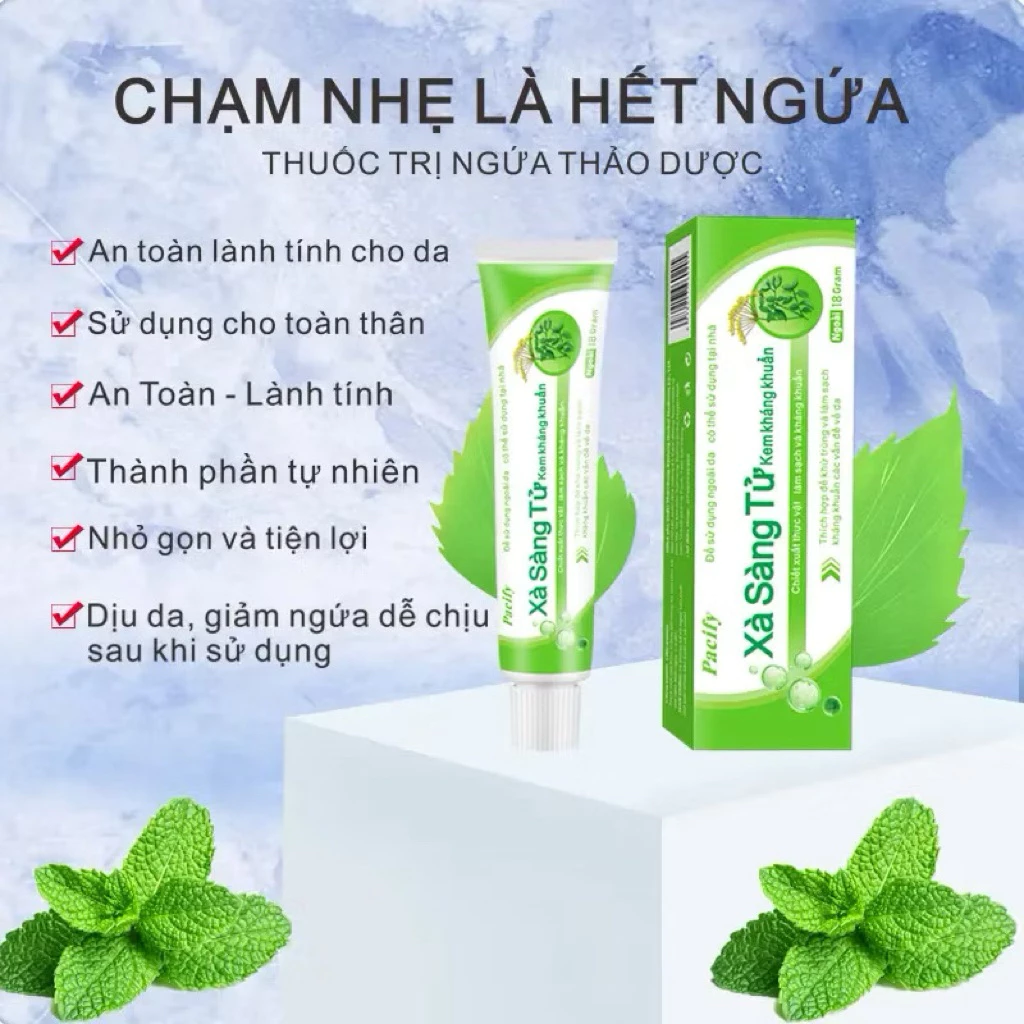 Kem bôi da Pacify Sàng Tử chứa chiết xuất thảo dược.Sản phẩm ngoài da để hỗ trợ kháng khuẩn, kháng nấm và giảm ngứa