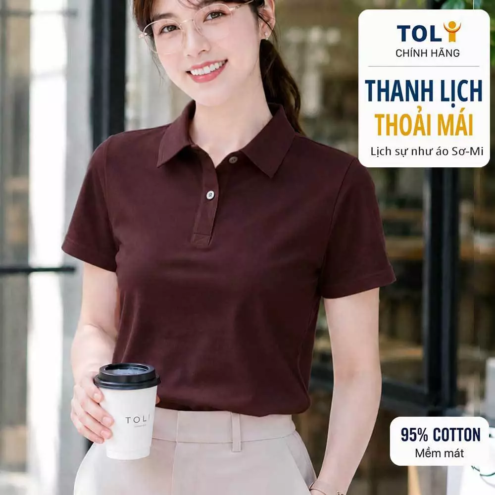 Áo polo nữ TOLI PLM40 – Cotton mềm, form suông thanh lịch, cổ sơ-mi gọn gàng, mặc đi làm & mỗi ngày