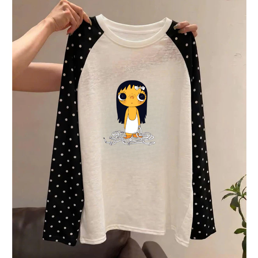 Áo phông nữ Dài Tay phối Chấm bi siêu Hot menina_studio, áo tay dài nữ phối tay chấm bi form rộng trẻ trung