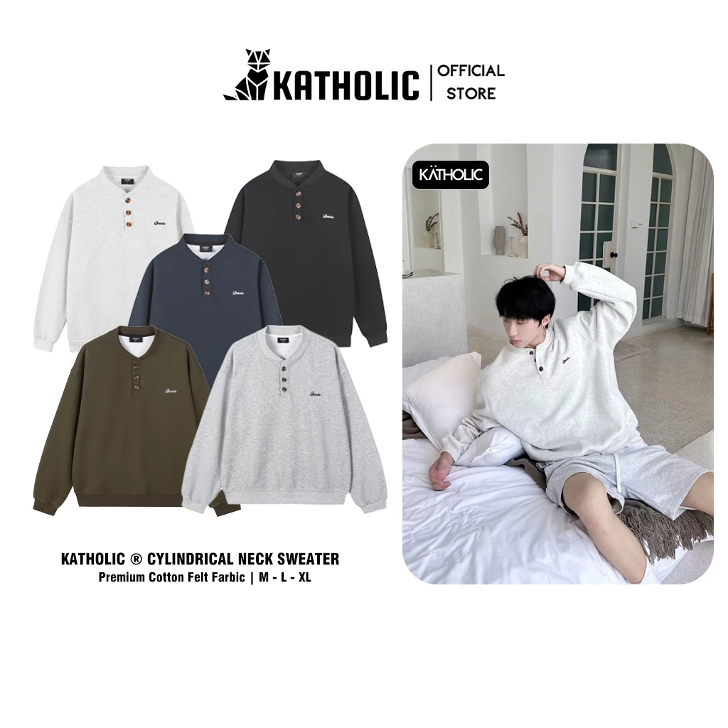 Áo Sweater Cổ Tàu Nam Nữ Local Brand KATHOLIC Chất Liệu Nỉ Hai Da Form Rộng Oversize Kèm Hình Thêu KAT032