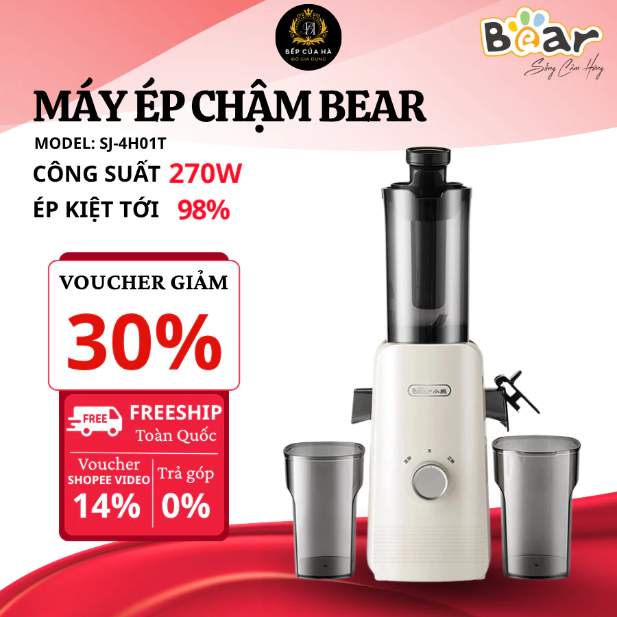 Máy Ép Chậm Bear SJ-4H01T 130W, Ép Trái Cây Rau Củ Đa Năng Hoạt Động Êm Ái Bền Bỉ - Bếp Của Hà