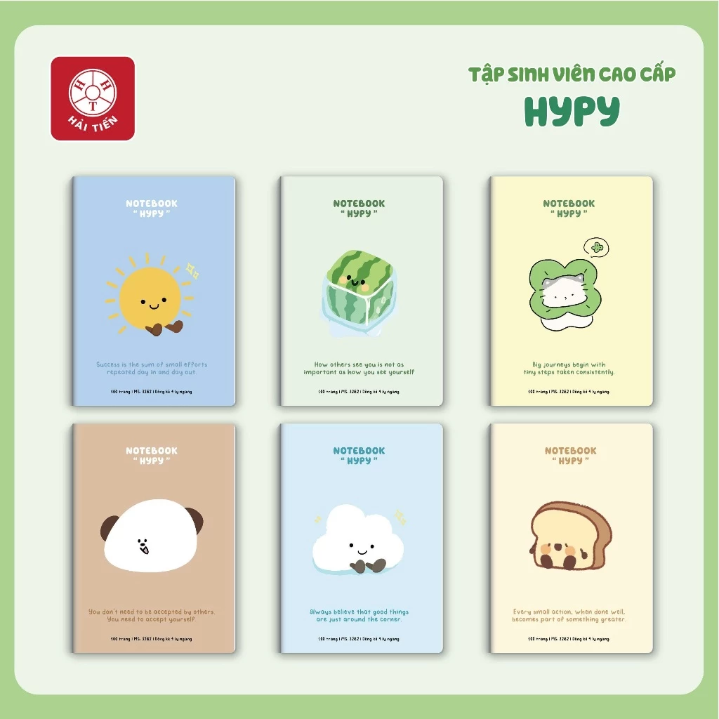 HẢI TIẾN Tập sinh viên [Miền Trung + Miền Nam] HYPY - ĐL 80g/m2 - 4 ly caro 2x2mm (100,200 trang) - KT 175x250