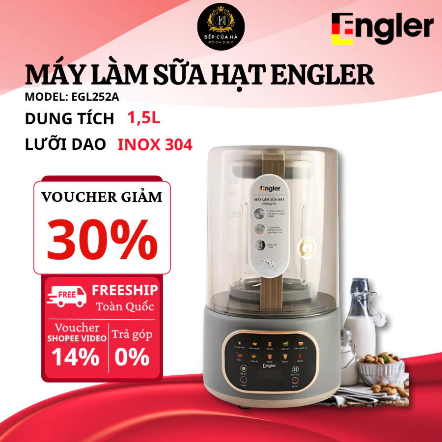 Máy Làm Sữa Hạt Engler EL25 10 Chế Độ Xay Nấu, Điều Khiển Tiếng Việt Dễ Dàng Sử Dụng - Bếp Của Hà