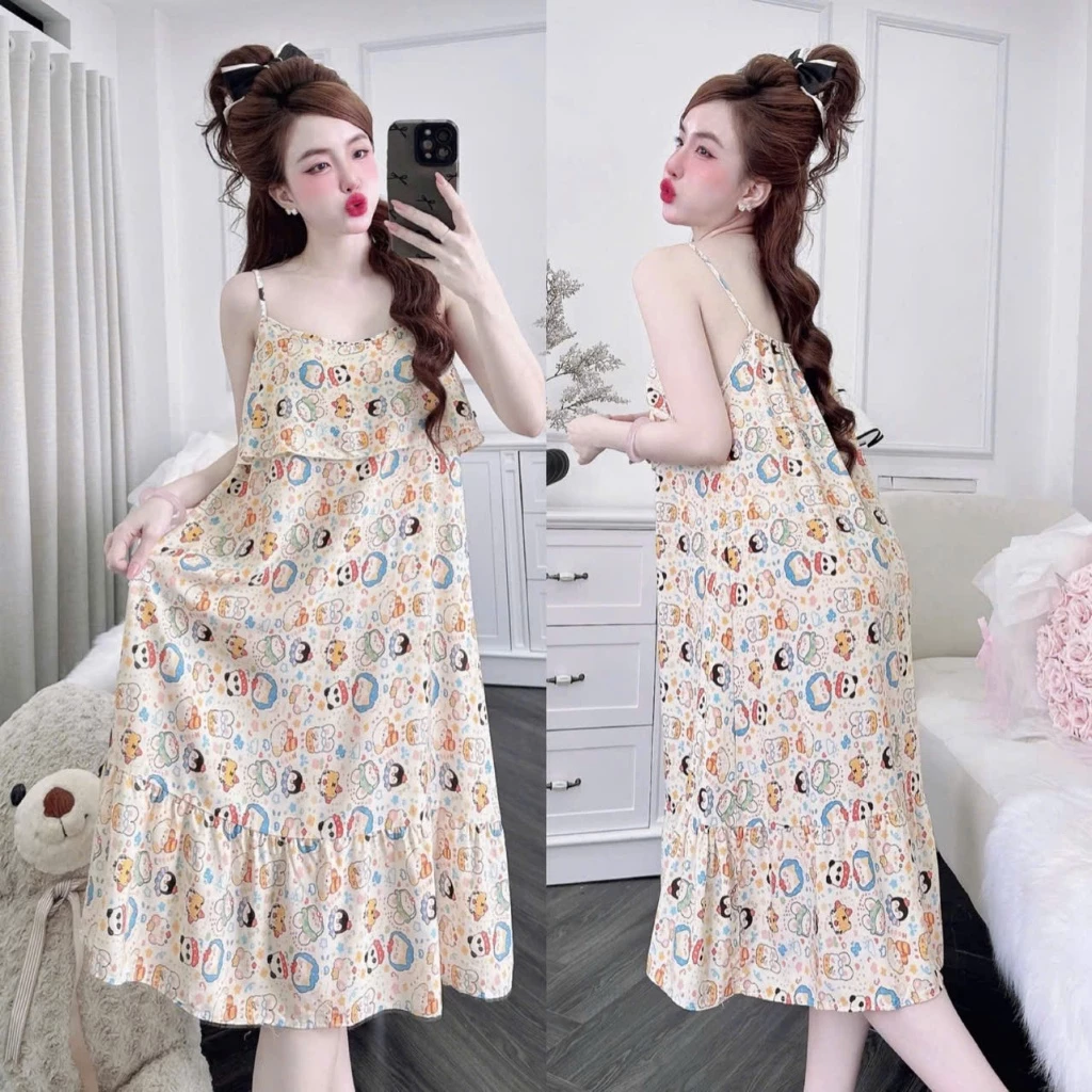 Đầm Tole 2 Dây Hoa Nhí Dáng Dài Tầng Xòe - Váy Ngủ Mặc Nhà Nữ 40-75kg