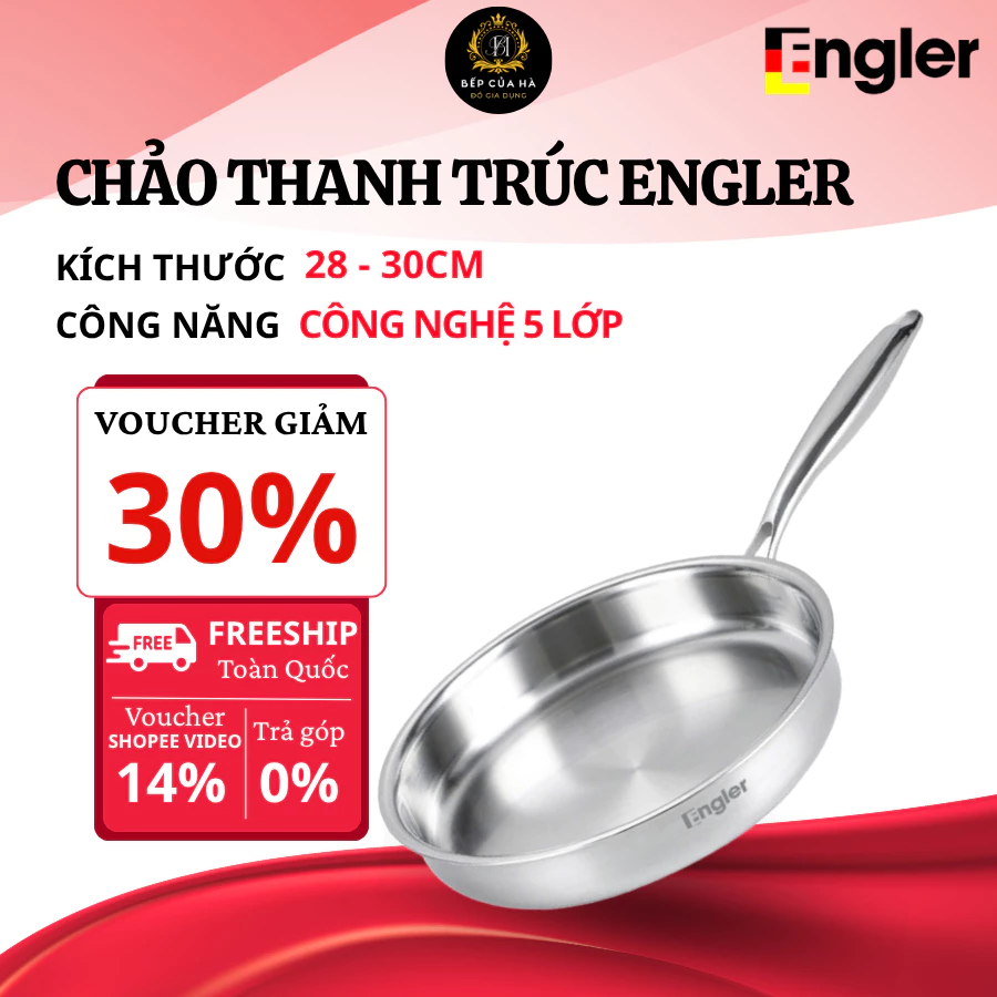 Chảo Inox 5 Lớp Nguyên Khối Engler EL3801 Sang Trọng Bền Đẹp, Inox 304 Cao Cấp - Bếp Của Hà