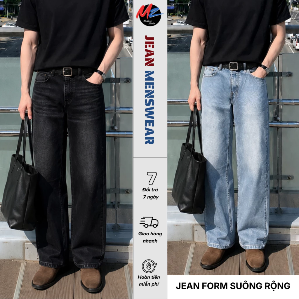 Quần Jean Ống Suông Rộng Chuẩn Form Dáng Che Khuyết Điểm,Tôn Chiều Cao Style Hàn Quốc-MenZone