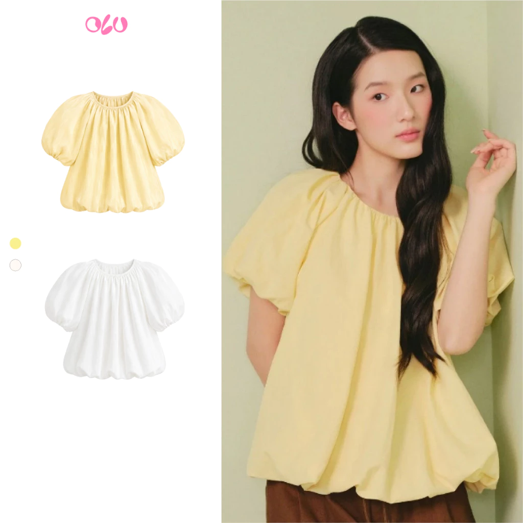 Áo bí babydoll OLV tay phồng dáng rộng dễ thương Cotton Puff Short Sleeve Top phù hợp đi chơi