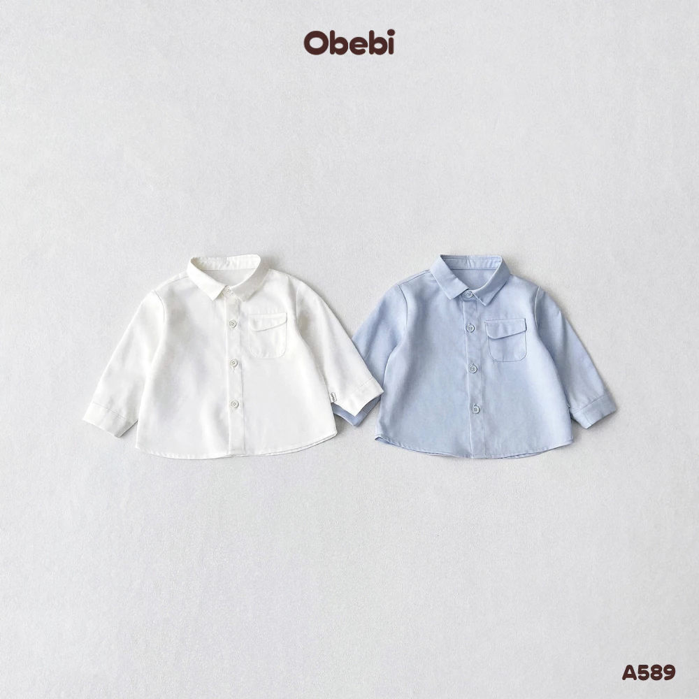 Áo Sơ Mi Đi Học Đi Chơi Form Basic Dễ Phối Đồ Obebi Cho Bé Trai Bé Gái Từ 9 - 22kg A589