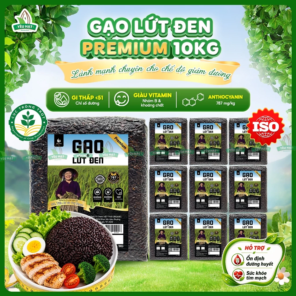 [COMBO 10KG TIẾT KIỆM] Gạo Lứt Đen Ăn Kiêng Giảm Cân Đạt Chuẩn ISO Dẻo Mềm Không Cần Ngâm Eatclean