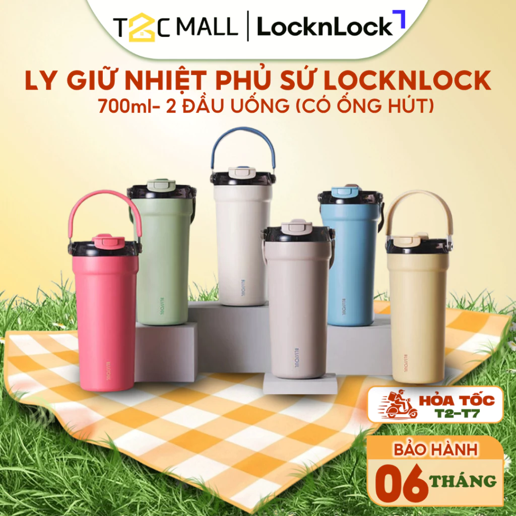 Bình giữ nhiệt phủ sứ LocknLock  700ml Blissoul cafe ceramic tumbler LHC4440 có quai xách -T2CMALL