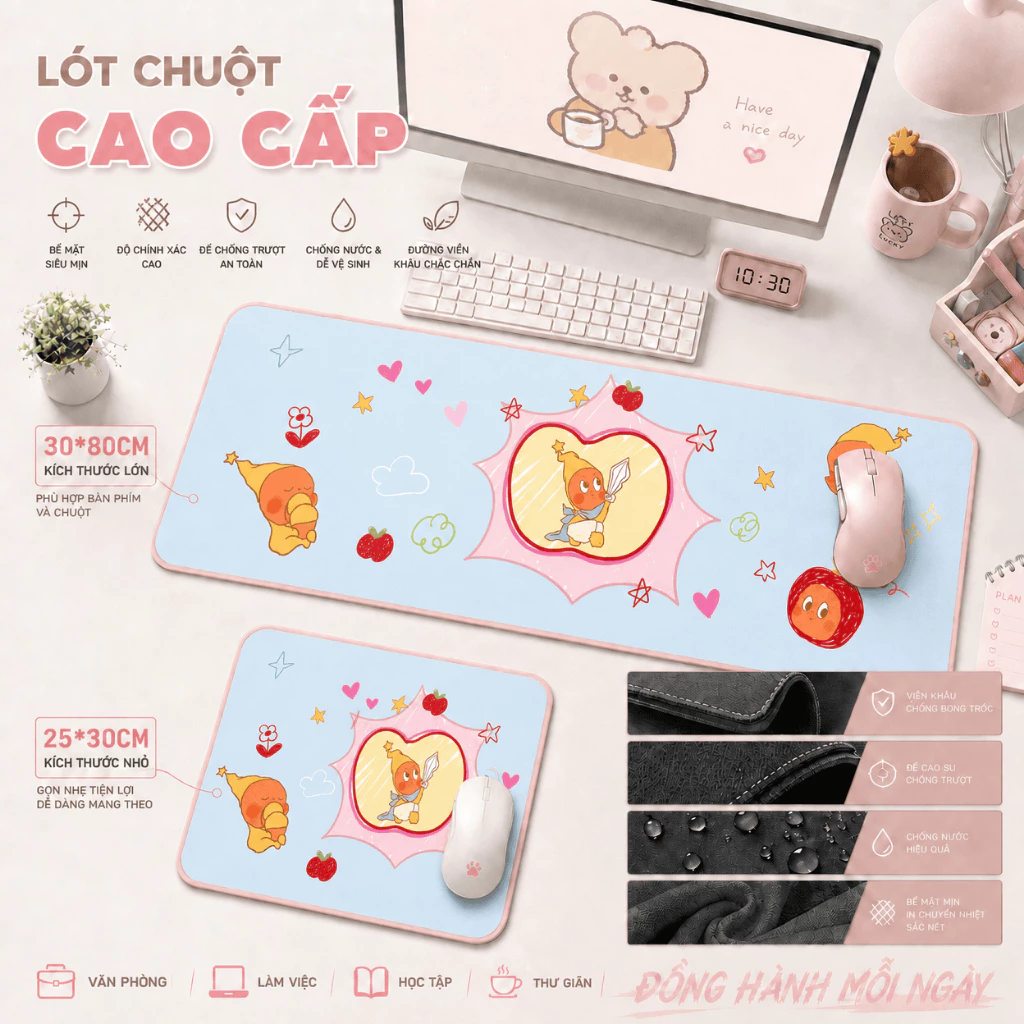 Lót chuột Ngôi Sao dễ thương, họa tiết vui nhộn, chống trơn, cho học sinh & trẻ em, size 80*30 & 25*30.