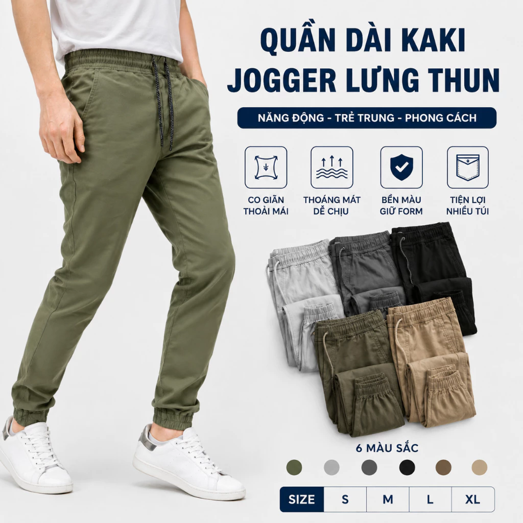 Quần Jogger Kaki Nam Co Giãn GEN ALPHA Cao Cấp Form Ôm Dáng Chuẩn - Quần Dài Nam Đủ Màu Đủ Size