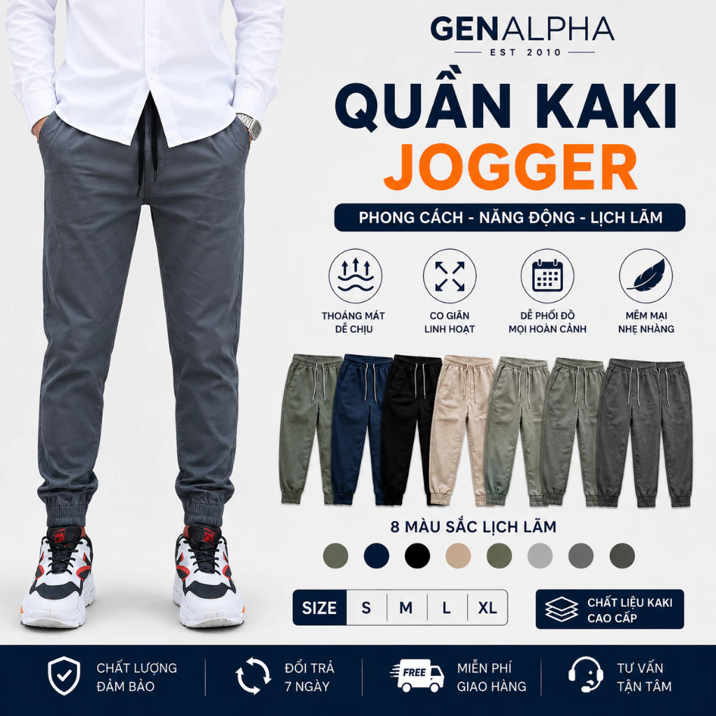 Quần Jogger Kaki Nam Hàn Quốc GEN ALPHA  Xuất Xịn, Chất Vải Kaki Thoáng Mát, Mềm Mịn Cao Cấp GEN13U