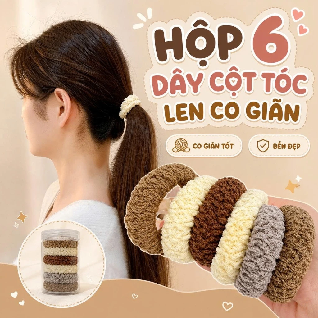 Hộp 6 dây cột tóc len co giãn cỡ lớn dày dặn thời trang phong cách hàn quốc