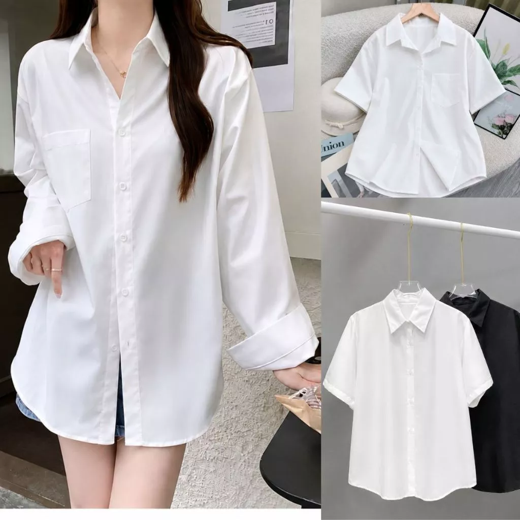Áo Sơ Mi Trắng Bigsize Nữ Basic, Sơ Mi Đi Học Đi Làm Công Sở Phom Vừa Thoải Mái Ít Nhăn 60-100kg