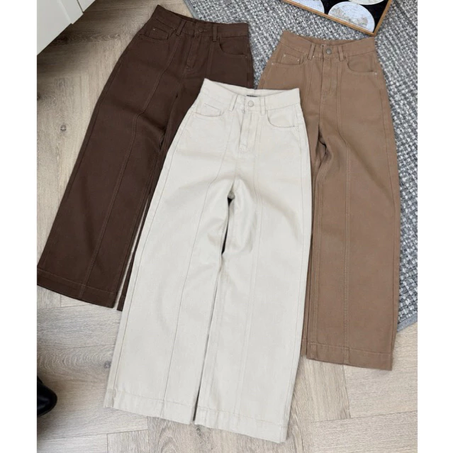 (Dài 95cm)(XS-XL)-Quần Suông Nữ Nối Thân Lai 3 Phân Chất Jean Kaki Mềm Dày Dặn Có Suông Nấm Lùn, Quần Jean Nữ Ống Suông