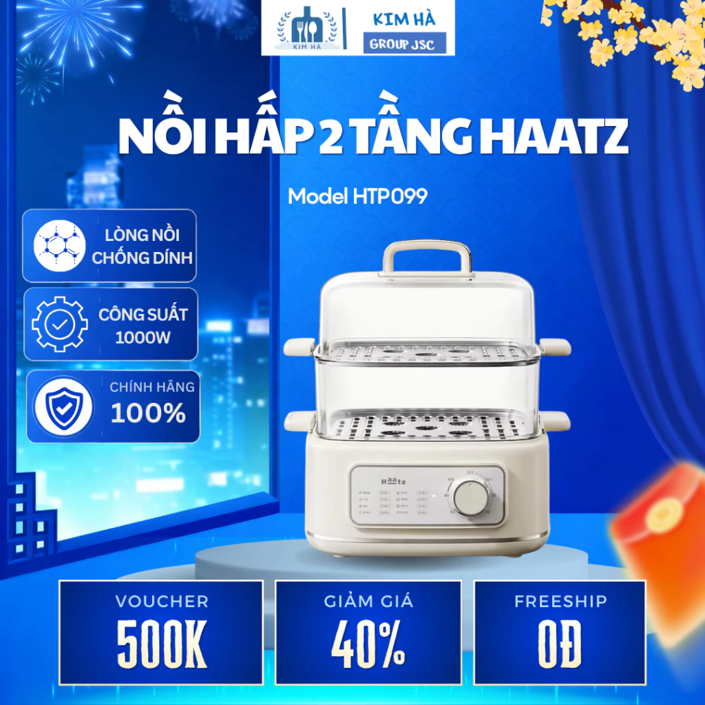 Nồi Hấp 2 Tầng Haatz HTP099 Thiết Kế Hai Ngăn Giúp Chế Biến Nhiều Món Cùng Thời Điểm, Tiện Lợi - Kim Hà Group JSC